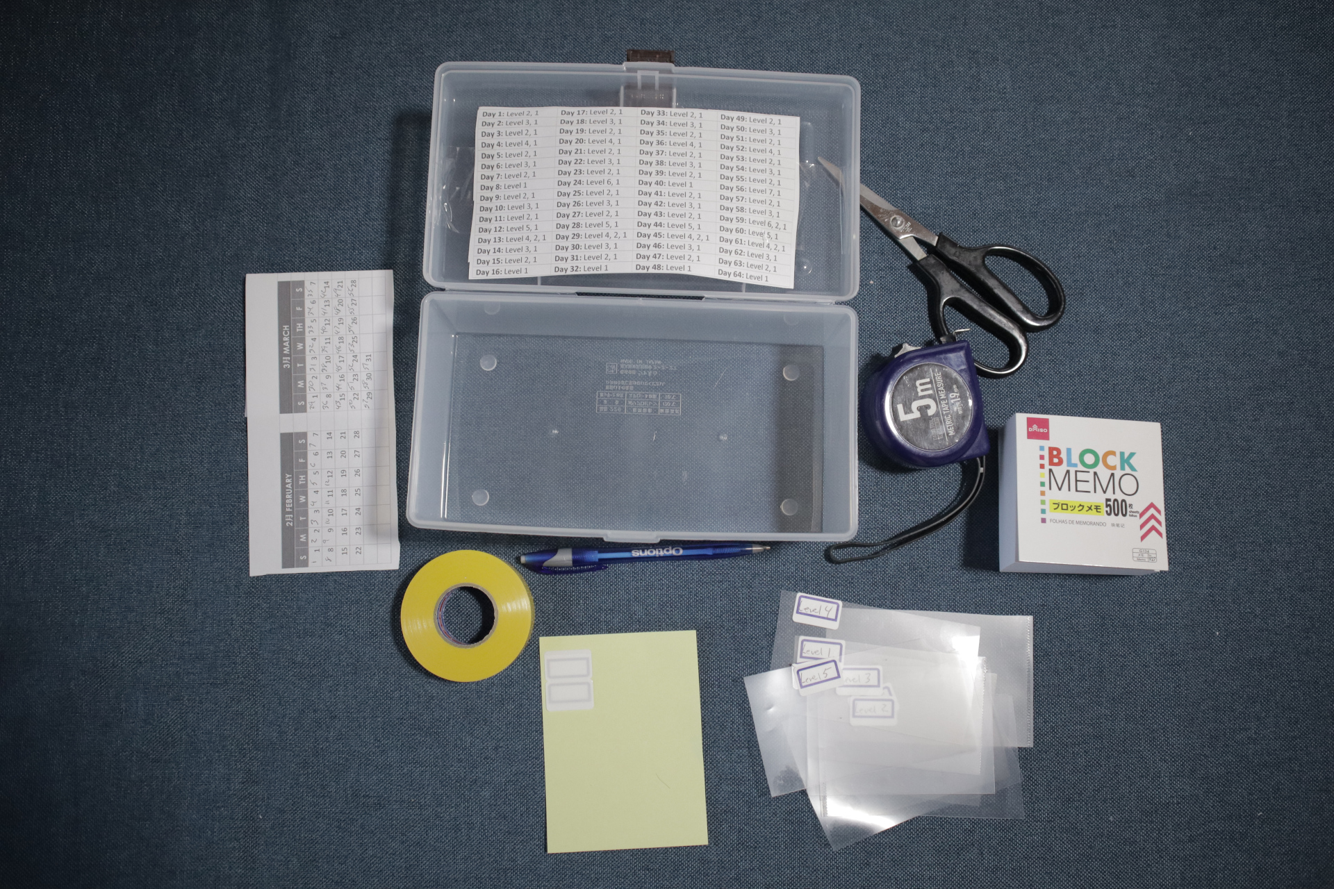 Materials needed for a Leitner box